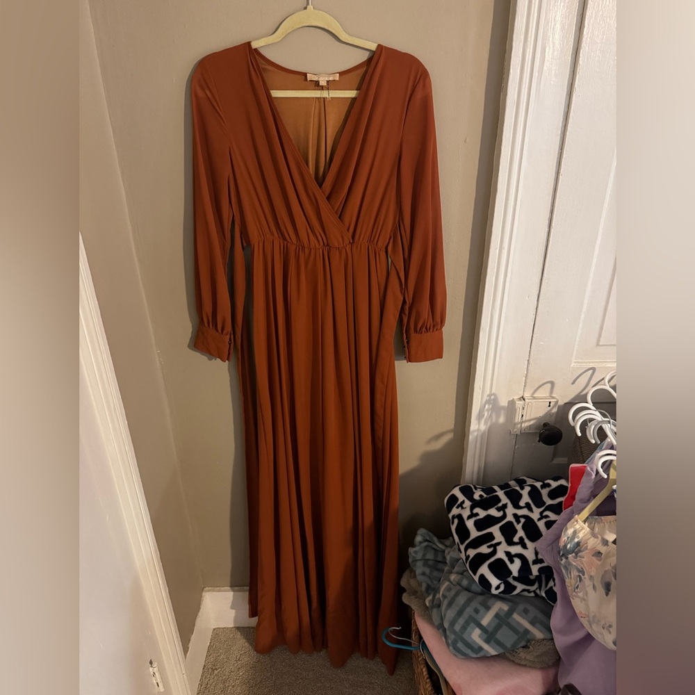 Chic Long Sleeve Rust Dress
